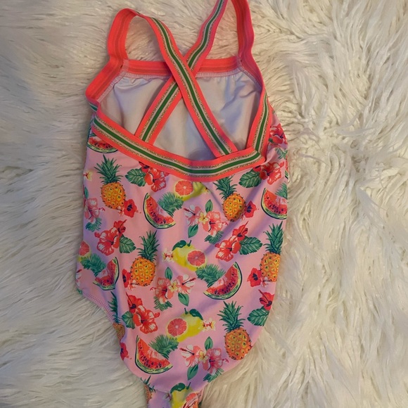 🍍Sunuva🍍One Piece Pink Aloha Glitter Trim Floral Swimsuit Girl Size 11-12 - Picture 3 of 5